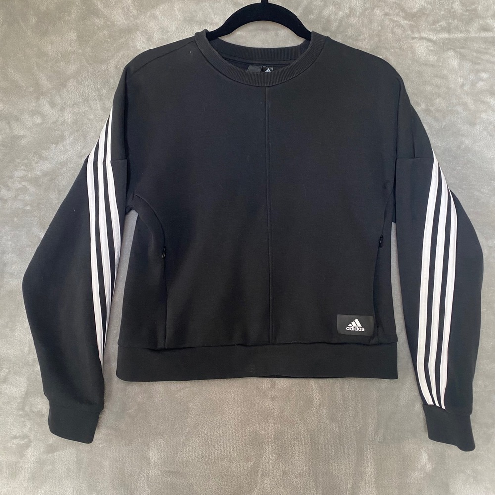 Adidas Women's Black 3‎ Stripe Long Sleeve Pullover Sweatshirt Athletic Size S